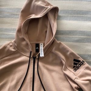 Tan Adidas zip up hoodie. Size M